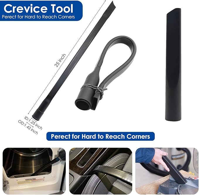 12 PCS Vacuum Attachments & Brushes Kit for Shop Vac Accessories & Household Cleaning, Includes 2 1/2" to 1 1/4" and 1 7/8" to 1" Vacuum Hose Adapters, Crevice Tool & 2 Vacuum Extension Wands