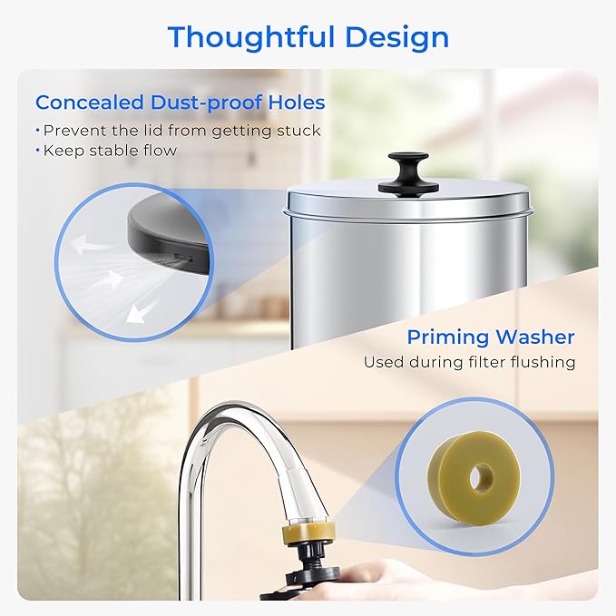 Waterdrop Upgrade Gravity-fed Water Filter System, with Silver Ions Enhanced Filtration, Reduces Fluoride and up to 99% of Chlorine, with 4 Filters and Metal Spigot, 2.25G