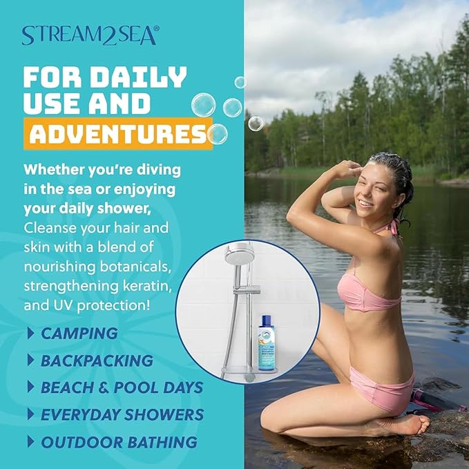 Non Toxic Shampoo and Conditioner, Body Wash 3 in 1 for Swim - Reef Safe Swimmers Shampoo for Men, Women Kids - All Natural Organic Shampoo Conditioner, Biodegradable Soap Camping Travel Size 1.69oz