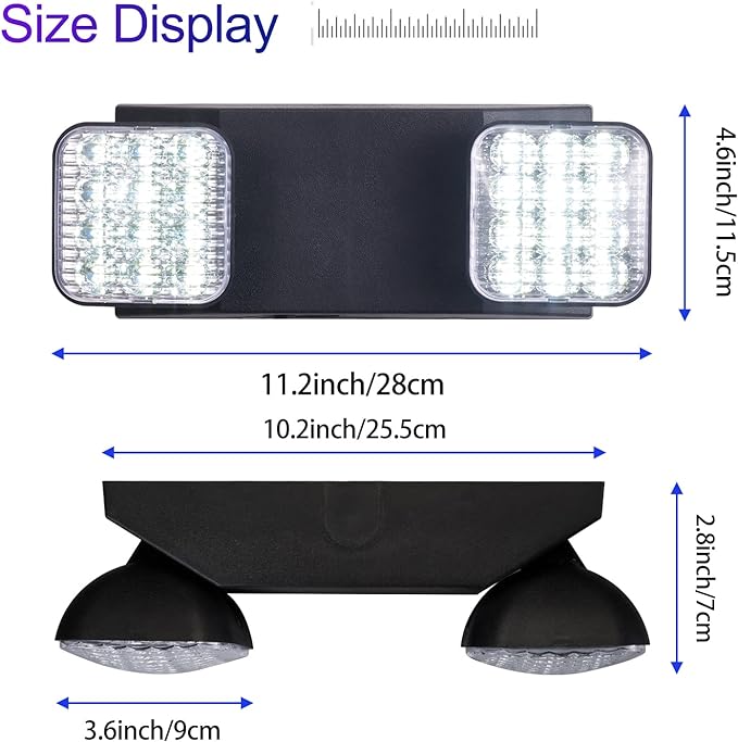 TANLUX LED Emergency Lights with Battery Backup, Commercial Emergency Light Fixtures for Business Home Power Failure Emergency Exit Sign Lighting with 1.0 Meter Plug in Cord AC120V UL Listed, Black