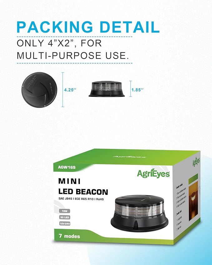 Agrieyes Smoke Lens Beacon Light 4.2Inch, Amber Flashing Safety Warning Lights Permanent Mount, LED Emergency Strobe Lights for Vehicles,