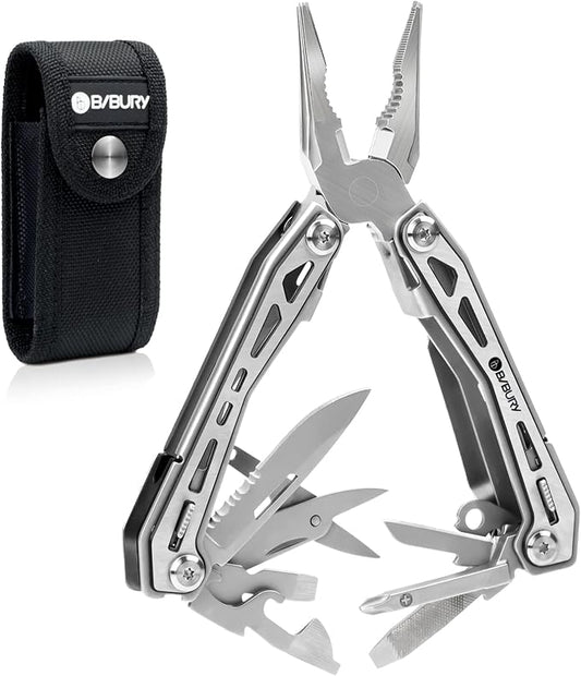 BIBURY Multitools BI2043, 17-in-1 Portable Multitool Foldable Spring-Loaded Pliers with Scissors, Can Opener & Screwdriver, Safety Locking EDC Tools for Camping Outdoor Activities Home Repair (Black)