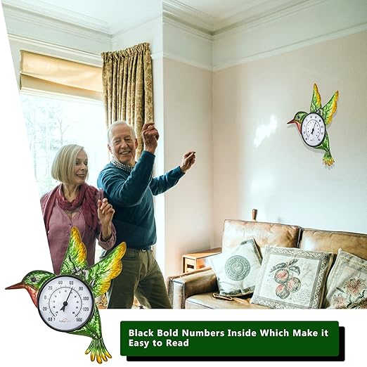 Indoor Outdoor Thermometer, Hummingbird Wall-Mounted Thermometer Waterproof for Patio Garden Yard & Living Room, No Battery Needed