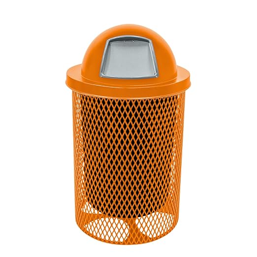 RDT-ORG Heavy Duty 32 Gallon Round Trash Receptacle, Liner Included, Orange with Orange Steel Dome Top, Made in America