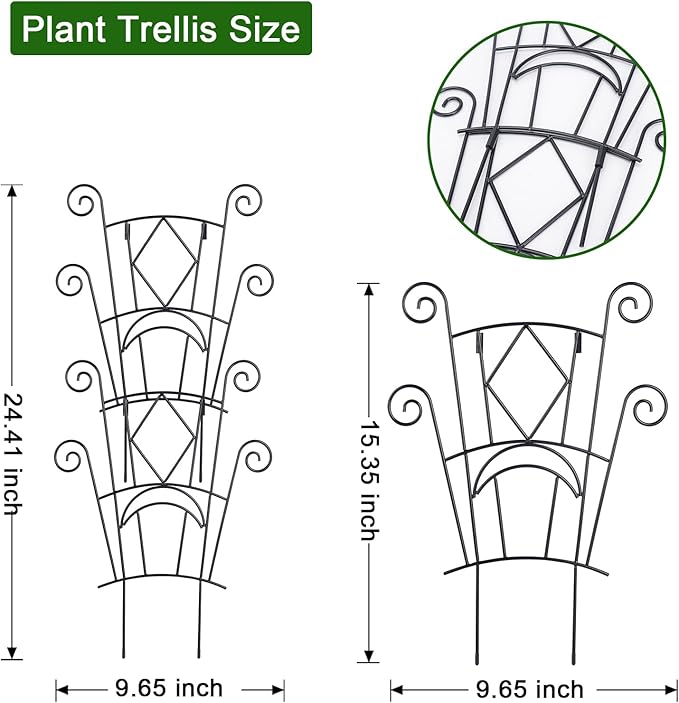 Stackable Plant Support Stakes, 2 Pack Metal Twig Plants Trellis for Indoor and Outdoor Use, Garden Accessories for House Potted Flower Monstera Trumpets 15.35 inch