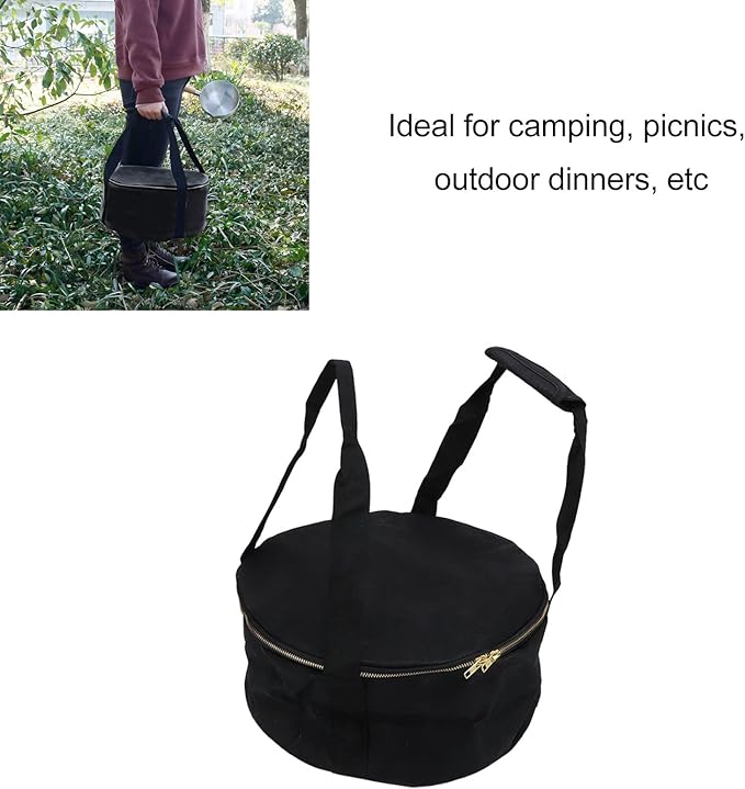 Pans Storage Bag, Dustproof Canvas Zipper Cooker Frying Pan Tableware Storage Bag Organizer with Strap for Outdoor Camping Hiking