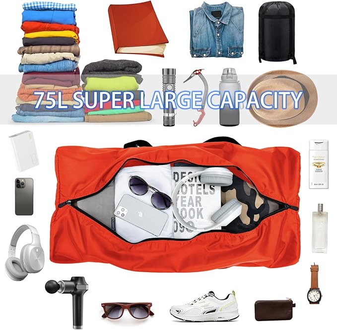 Foldable Duffel Bag 30" / 75L Lightweight with Water Rresistant for Travel-Orange