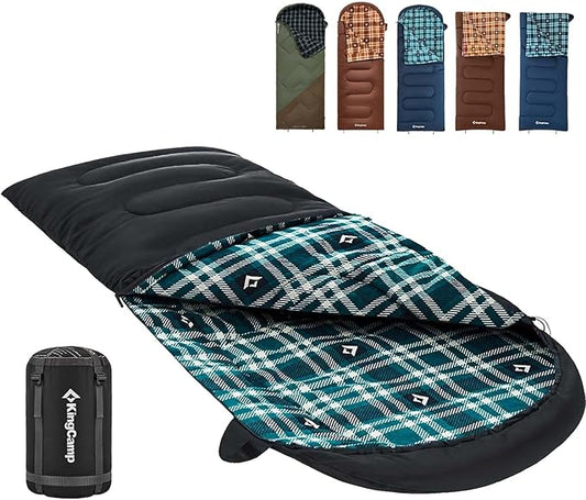 KingCamp Sleeping Bag for Adults, Cold Weather & Warm XL Big and Tall Flannel Sleeping Bags with Compression Sack Portable Waterproof Essentials Gear Accessories for Outdoor Camping