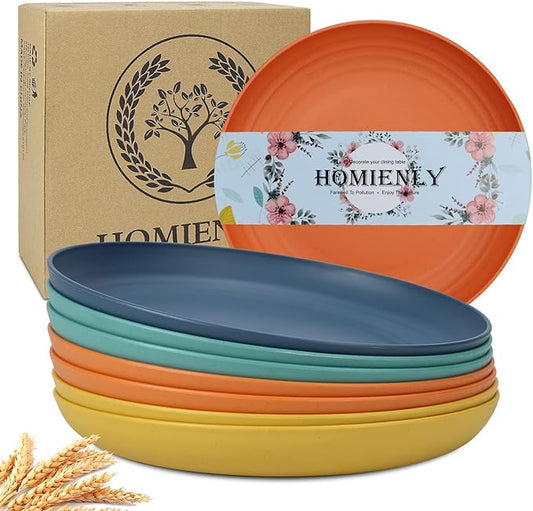 Homienly 10 inch Wheat Straw Dinner Plates Set of 8 - Alternative to Plastic, Microwave & Dishwasher Safe, Unbreakable Kids Plates with 4 Colors (Classic Bright)