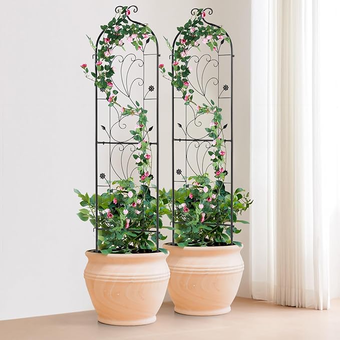 VEVOR Garden Trellis for Climbing Plants, 60 x 15 in, 2 Packs Rustproof Metal Garden Flower Trellis, Outdoor Climbing Rose Trellis Cucumbers Support, Decorative Clematis Trellis for Courtyards Lawns