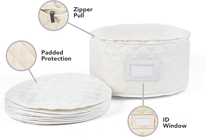 Covermates Keepsakes - Dish Storage - Padded Protection - ID Window - Stain Resistant - Machine Washable - China Storage, Cream