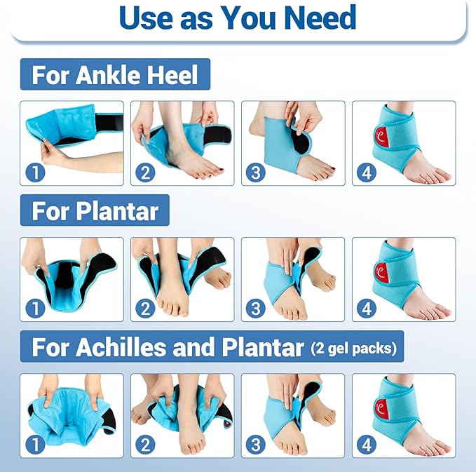 Comfytemp Ankle Ice Pack Wrap Brace for Swelling, Foot Pain Relief, 2 Gel Packs for Injuries Reusable, Hot Cold Compress for Plantar Fasciitis, Heel Spur, Achilles Tendonitis, Men Women Surgery Gift