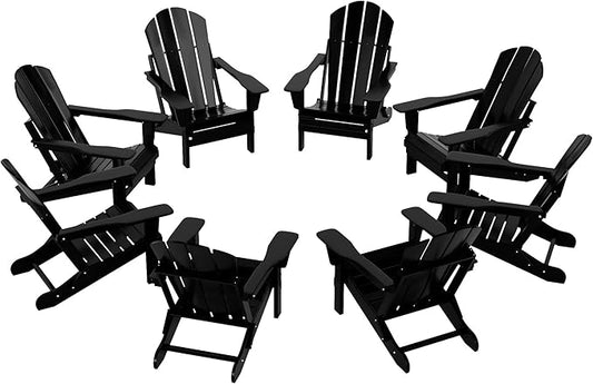 WestinTrends Malibu Malibu Outdoor Folding Poly Adirondack Chair (Set of 8), Black