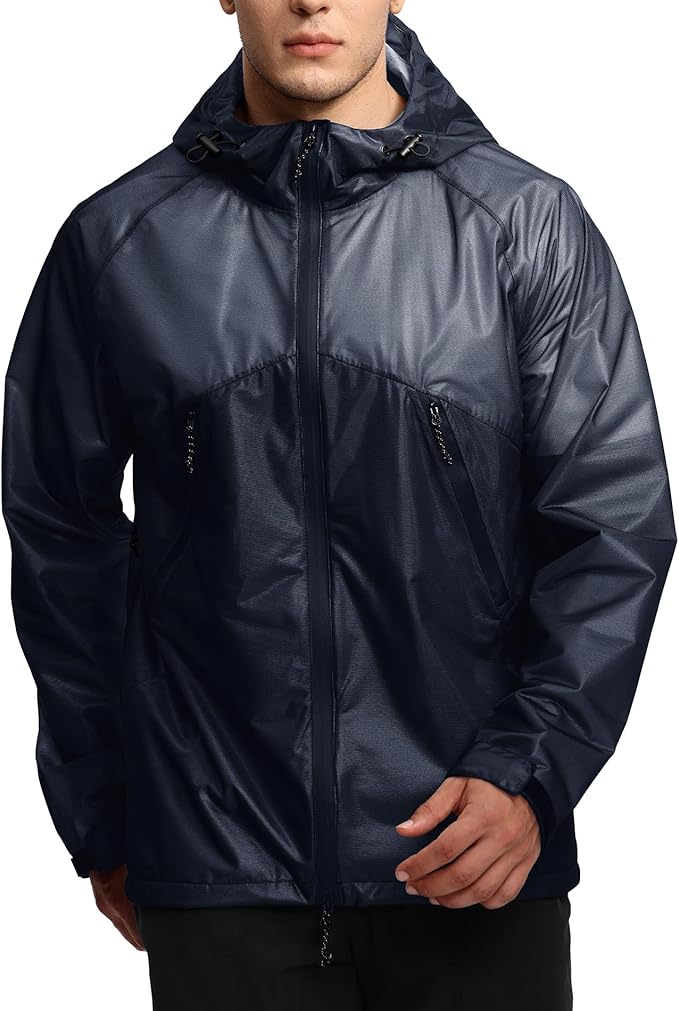 SWISSWELL Mens Lightweight Rain Jackets Raincoat with Hood Waterproof Windbreaker Jackets for Cycling Golf Fishing Running