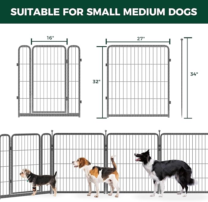 FXW Garden Fence with Door, 32in(H) x 18ft(L) 8 Panels Dog Fence Outdoor for The Yard - Heavy Duty Metal Fencing Tall Animal Barrier for Dog and Rabbit, Easy Assemble