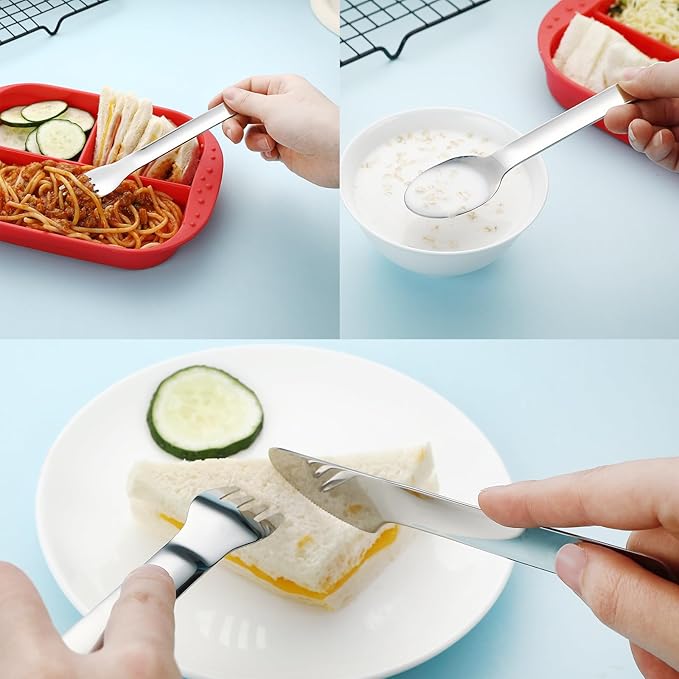 DEVICO Travel Utensils with Case, Reusable Camping Silverware Cutlery, 18/8 Stainless Steel Portable Fork Spoon Knife Set for Lunch Picnic School Workplace (Khaki)