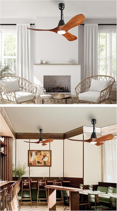 3 Blades Wood Outdoor Ceiling Fan with Light for Patios, Farmhouse Rustic Ceiling Fans with Lights, 42" Plug-in Wet Rated Outdoor Gazebo Fan for Exterior House Porch Patio, Waterproof,F247