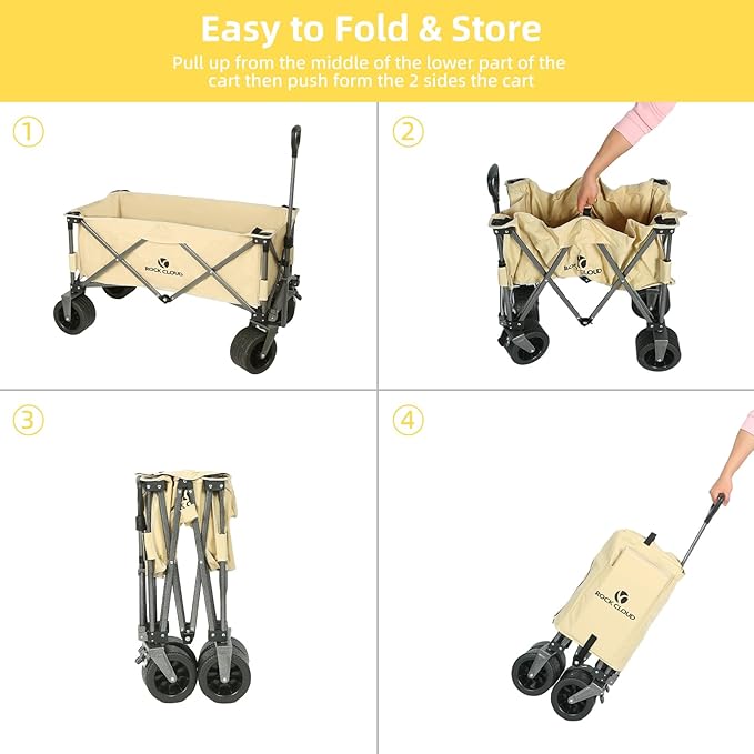 ROCK CLOUD Folding Wagon Cart Utility Outdoor Camping Carry Cart Heavy Duty Portable Collapsible Garden Cart with Universal Wheels and Adjustable Handle for Outdoor Camping Beach Sports