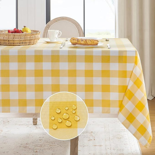Softalker Gingham Checkered Rectangle Tablecloth - Waterproof Buffalo Plaid Table Cloth Stain Resistant Washable Table Cover for Picnic/Camping/Outdoor - Yellow and White, 60 x 120 Inch