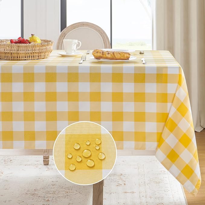 Softalker Gingham Checkered Rectangle Tablecloth - Waterproof Buffalo Plaid Table Cloth Stain Resistant Washable Table Cover for Picnic/Camping/Outdoor - Yellow and White, 54 x 108 Inch