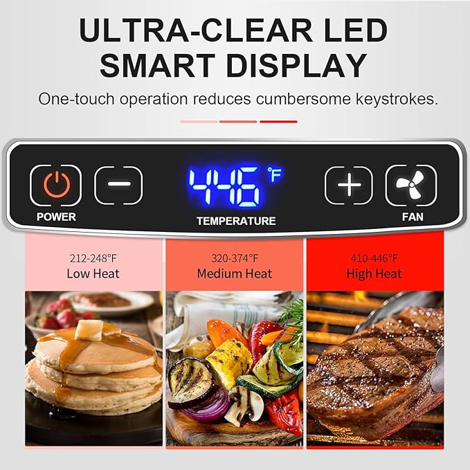 CUSIMAX Smokeless Grill, Electric Indoor Grill, 1500W Korean BBQ Grill with Non-stick Removable Grill/Griddle Plate, LED Smart Display & Tempered Glass Lid, Grey