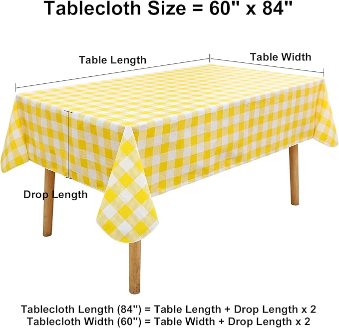 misaya Rectangle Waterproof Vinyl Table Cloth, Buffalo Flannel Backed Tablecloth, Wipeable Plastic Table Cover for Dinner, Kitchen, Outdoor (60" x 84", Yellow and White)