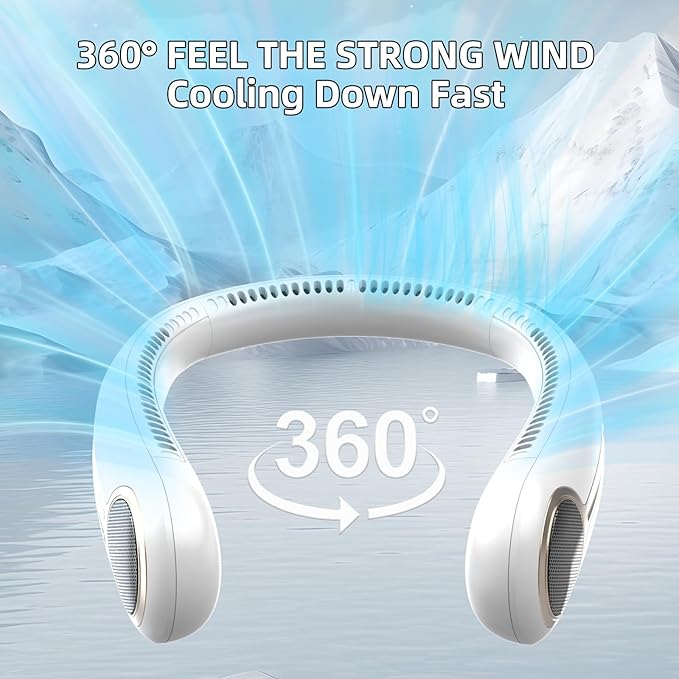 Portable Neck Fan,Gift Ideas,Personal Wearable Bladeless Fan,360° Cooling,LED Display,4-Speeds,6000mAh Rechargeable,Powerful Wind,Outdoor Travel Camping,Birthday Gifts for Men Women Dad Mom (White)