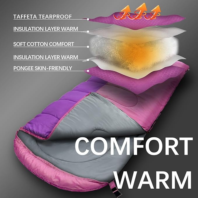 XL 10 Degree Sleeping Bags Waterproof for Adults 350GSM Machine Washable with Compression Sack for 3-4 Season Camping Outdoor