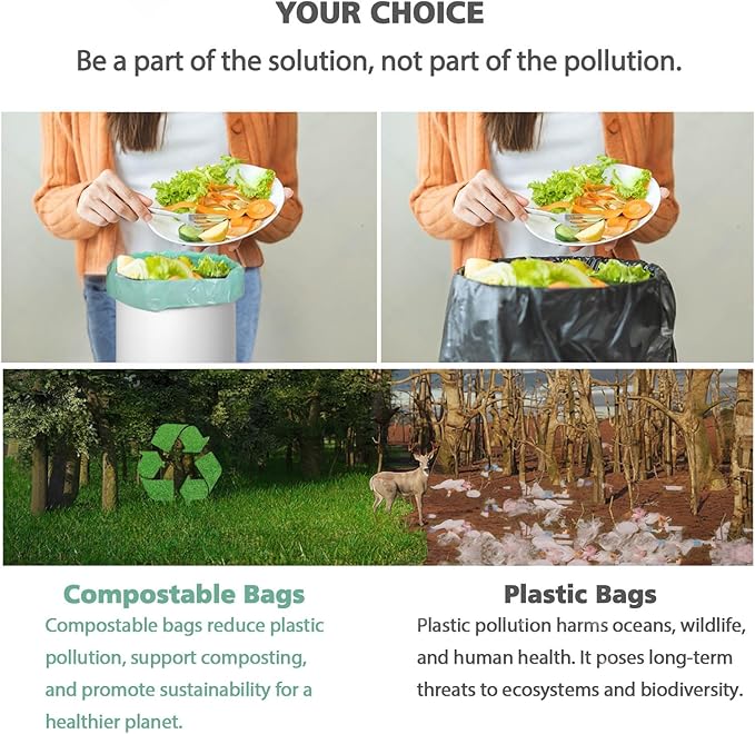 AYOTEE Small Trash Bags 2.6 Gallon Compostable Trash Bags Bathroom Wastebasket Can Liners, 125 Count Mini Compost Bags for Kitchen Bathroom Office Fit 10 Liter, Green