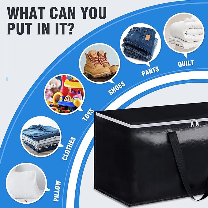 BlissTotes Moving Bags, Heavy Duty Moving Boxes with Zippers Top and Sturdy Handles, Storage Bags for Space Saving and Packing, Collapsible Moving Supplies, Storage Totes (125L, 8-Pack, Black)