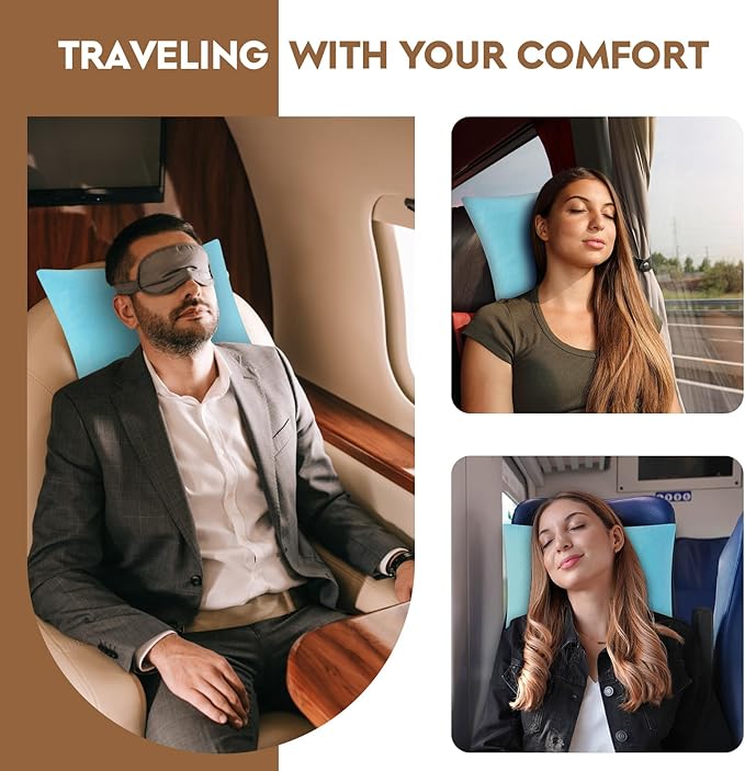 Small Shredded Memory Foam Pillow, Camping Pillow Travel Pillow - Compressible Medium Firm, Breathable Cover, Ideal Backpacking Hiking, Airplane and Car (Sky Blue, L)