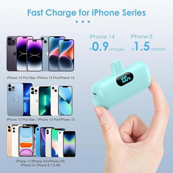 Small Portable Charger for iPhone, 5000mAh PD Fast Charging Power Bank,Mini Battery Pack Backup Charger Compatible with iPhone 14/14 Pro Max/13/13 Pro/12 Pro/11/XS/XR/X/8/7/6 etc-Dark Green