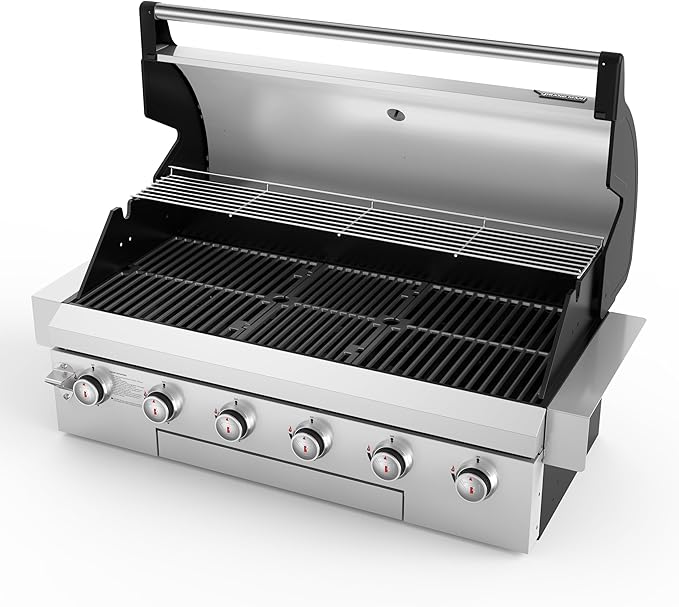 Brand-Man Propane Gas Grill, 40-Inch 6-Burner Built-In Head BBQ Island Outdoor Kitchen, Natural Gas Convertible, Heavy Duty 304 Stainless Steel, 60,000BTUs