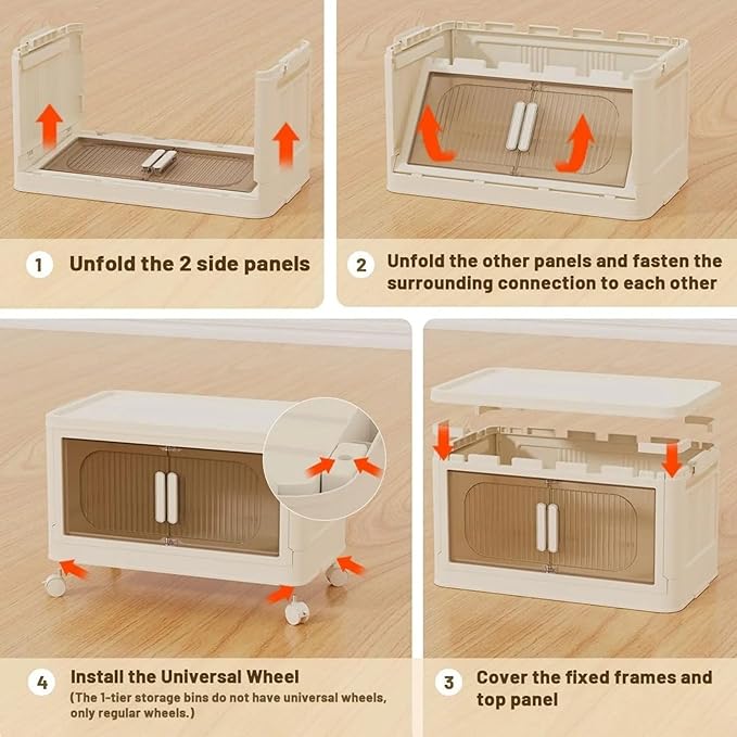 Holaki 156 QT Collapsible Closet Organizers with Lid, 4 Tier Stackable Plastic Storage Bins Cabinet with Wheels and Magnetic Door (White)
