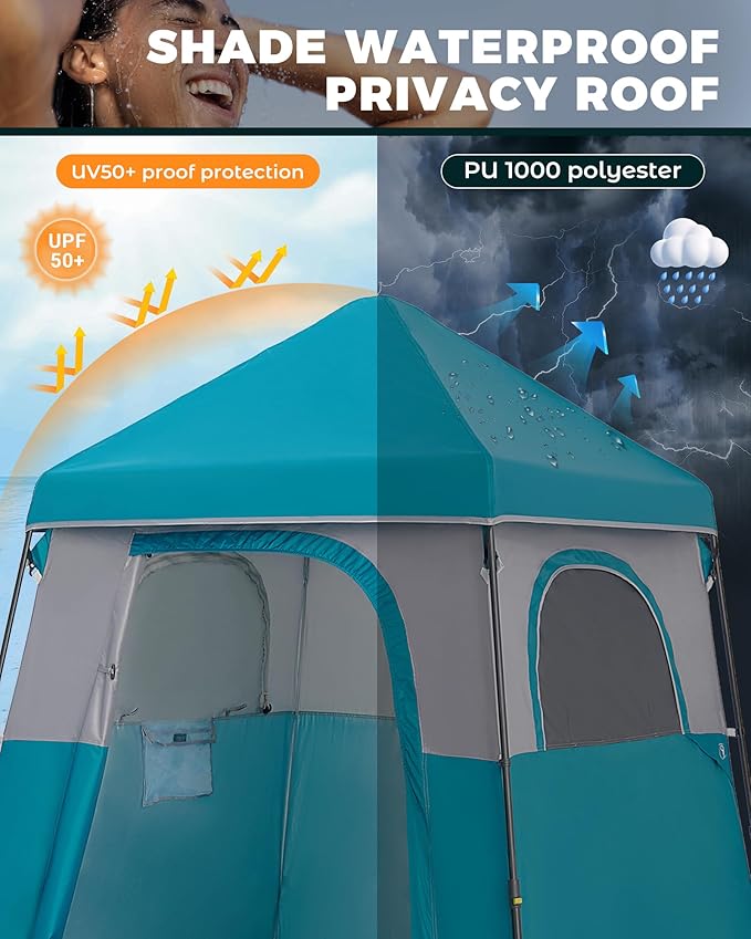 KingCamp Camping Shower Tent, Instant Portable Privacy Shelter, 1/2 Room Large Outdoor Toilet Tent with Floor, Water-Resistant, Windproof & Easy Setup for Beach, Camping & Hiking