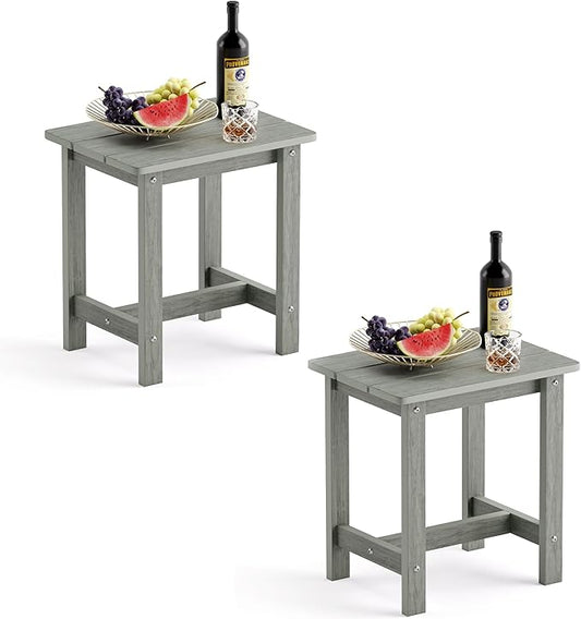 LUE BONA Outdoor Side Table Set of 2, HDPS Small Outdoor Table, Adirondack Side Table, Outside End Table for Patio, Porch, Deck, Pool, Weather Resistant/Easy Maintenance/Indoor or Outdoor Use, Gray