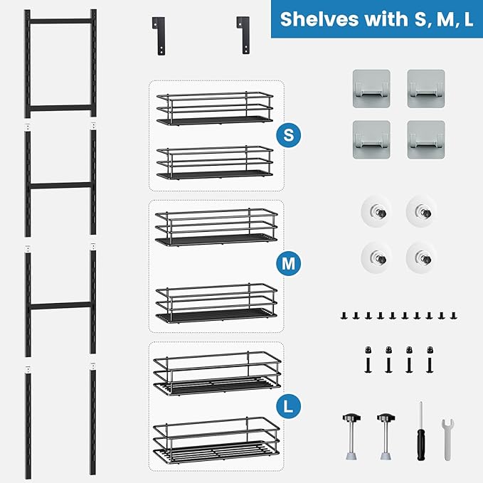 Adjustable 6-Tier Over the Door Pantry Organizer, Spice Rack, Narrow Hanging Shelf for Kitchen Storage and Organization