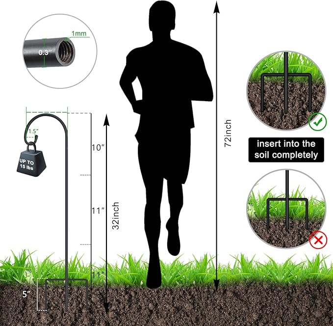 FEED GARDEN Adjustable 32 Inch Small Shepherds Hooks for Outdoor, Garden Hooks for Lanterns, Sheperds Hook for Hanging Plants, Bird Feeders, Solar Lights, Mason Jars, Weddings Decor,2 Pack