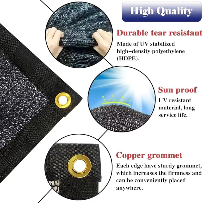 8X10Ft Shade Cloth for Garden, 90% Black Sun Shade Mesh for Plants Heat Protection, Outdoor Sunblock Mesh Tarp for Greenhouse, Plant Cover, Balcony, Gazebo, Deck, Porch, Carport