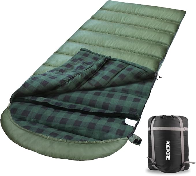 Flannel Sleeping Bag Cotton 0 Degree Cold Weather for Adults XXL Sleeping Bag 4 Season Big and Tall with Compression Sack
