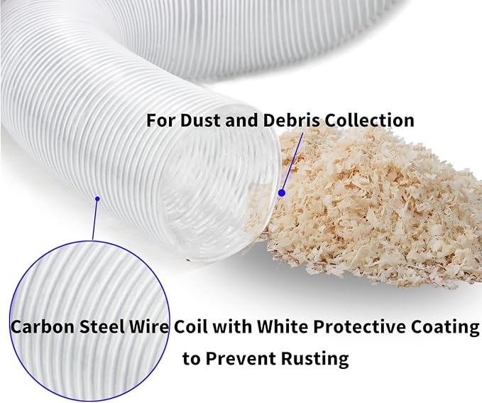 JUYO VONSAN 10 inch Dust Collection Hose 10ft Heavy Duty Flexible PVC Dust Collector Hose With Clamps (PVC, 10IN-10FT)