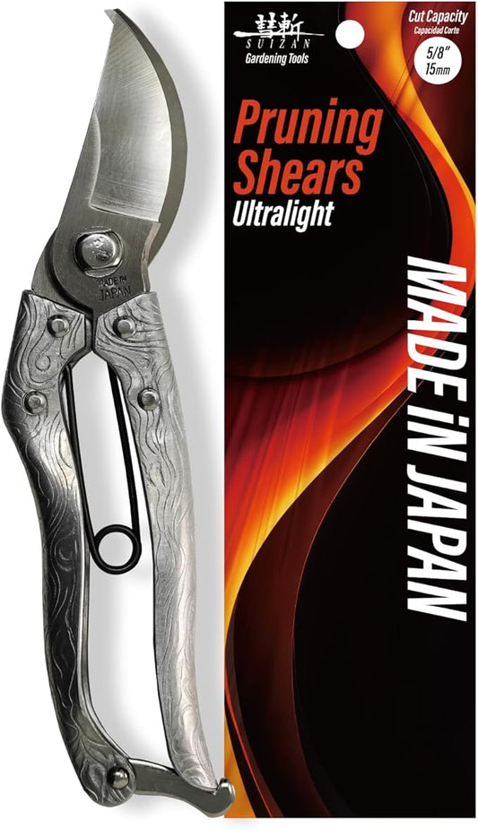 SUIZAN Bypass Pruning Shears 8” Forged Aluminum Handle - Professional Japanese Hand Pruners Garden Scissors Gardening Tools