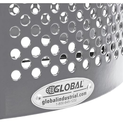 Global Industrial 32 Gallon Outdoor Perforated Steel Round Trash Can with Rain Bonnet Lid, Plastic Liner and Anchor Kit Included, 23-1/2" Diameter x 40-1/2"H, Gray