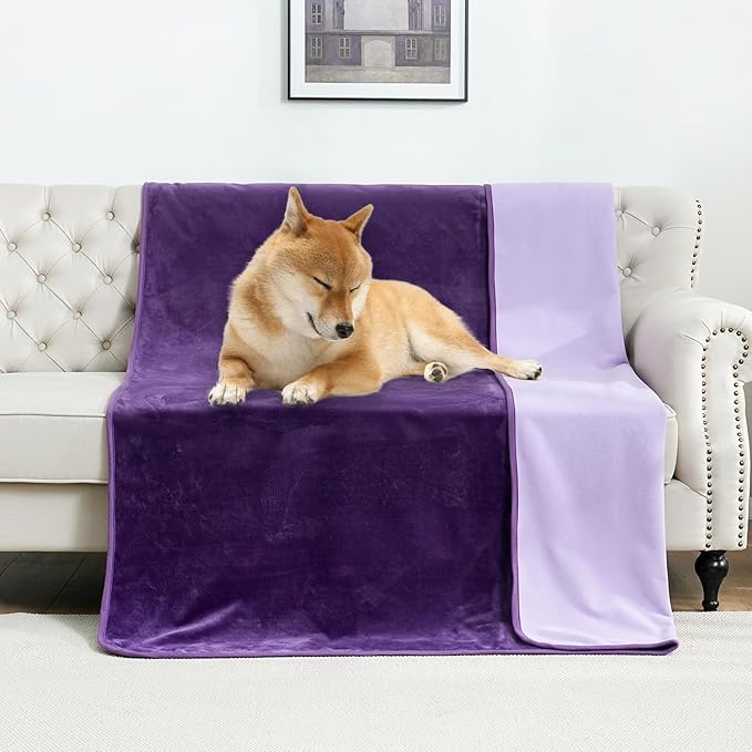 SOCHOW Waterproof Blanket for Bed Sofa Couch, Water Resistant Blanket Washable 80"x90", Reversible Leakproof Bed Cover for Adults Elderly Pets, Deep Purple & Light Purple