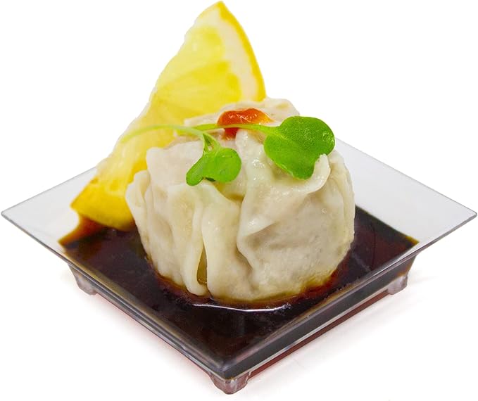 48 Pack Tiny Square Clear Plastic Tray Mini Appetizer Plates for Party Mini Serving Tray Small Appetizer Serving Sauce Dish Clear Dessert Plates for Weddings, Banquets, and Events CMJJ