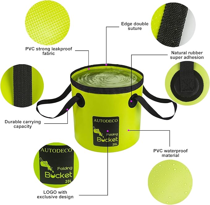 AUTODECO Collapsible Bucket 5 Gallon Container Folding Water Bucket Portable Wash Basin 20L