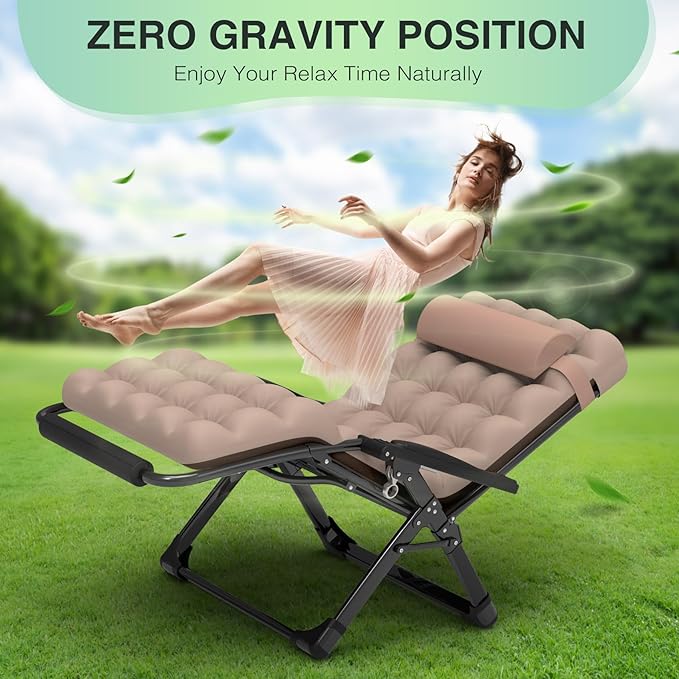 Suteck Oversized Zero Gravity Chair,33In XXL Lounge Chair w/Removable Cushion&Headrest, Reclining Camping Chair w/Upgraded Lock and Footrest, Reclining Patio Chairs Recliner for Indoor Outdoor,500LBS