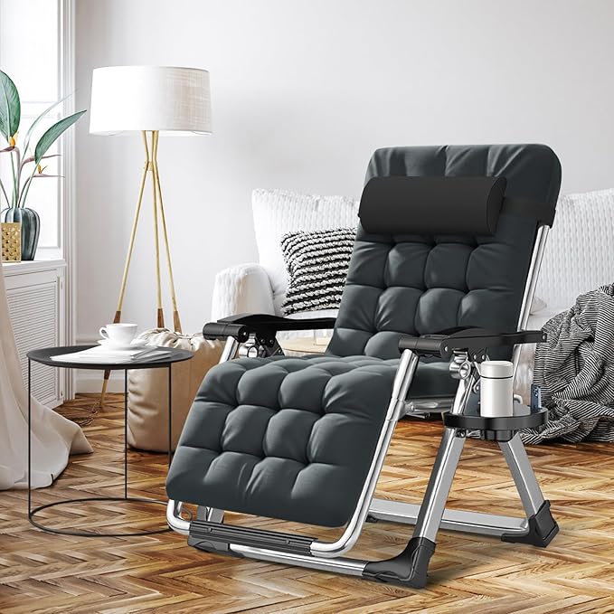 ABORON Zero Gravity Chair,Premium Outdoor Lawn Folding Lounge Chairs,Sturdy Adjustable Reclining Patio Chairs with Removable Cushion,Headrest & Tray