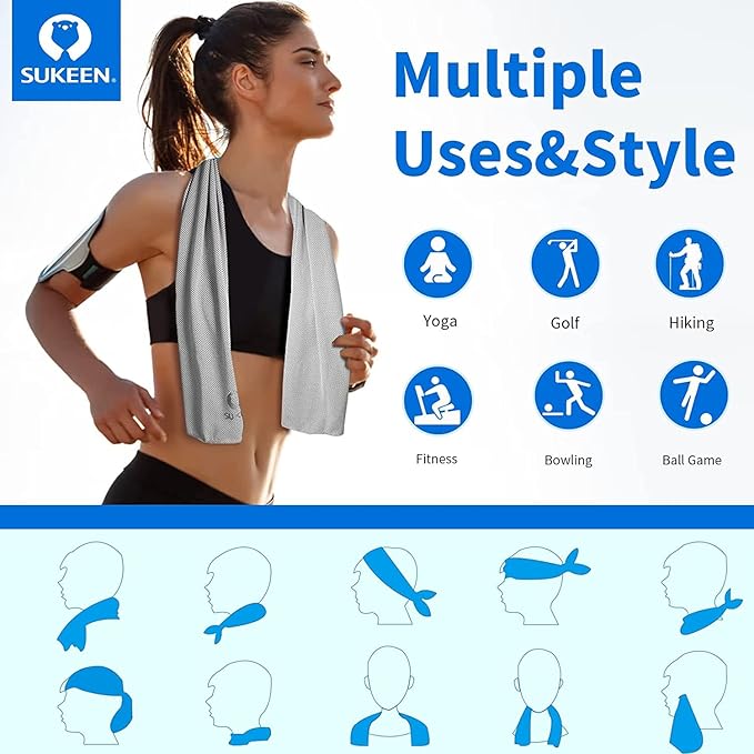 Sukeen 8 Pack Cooling Towel (40"x12"), Ice Towel Sets,Soft Breathable Chilly Towel,Microfiber Towel for Yoga,Sport,Running,Gym,Workout,Camping,Fitness,Workout