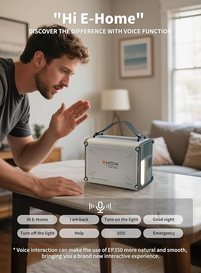 EHOM Portable Power Station 350W (Peak 700W), EP350 299Wh Solar Generator with 120V Pure Sine Wave AC/USB/Car Outlets, Backup Lithium Battery Generator for CPAP Outdoor RV Camping Emergency Blackout